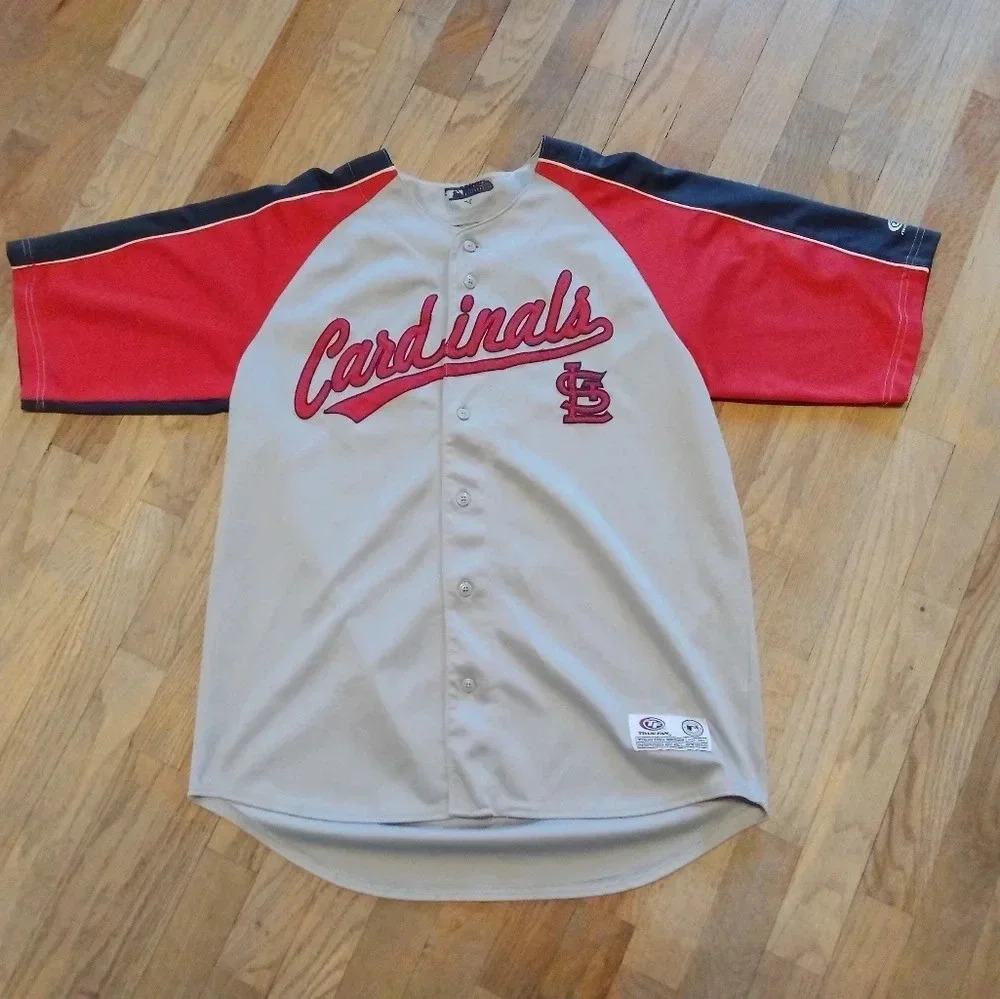 St Louis Cardinals Jersey Mens Large Gray Red True Fan MLB Baseball